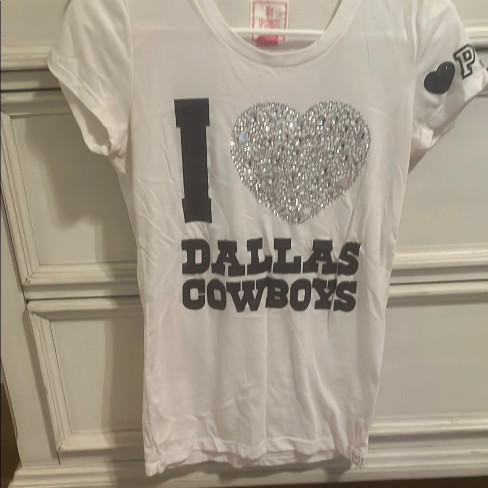 PINK Victoria's Secret White and Navy Short Sleeve Tee